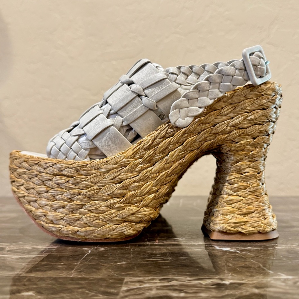 NEW Paloma Barcelo Prue Heeled Leather and Raffia Platform Sandals - Picture 3 of 14